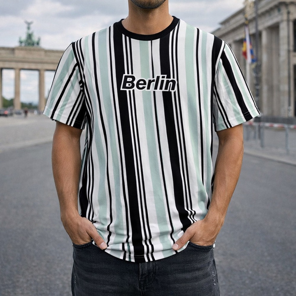 Refinery‎ Republic Berlin Striped T Shirt Men Large Slim Fit Streetwear Tee